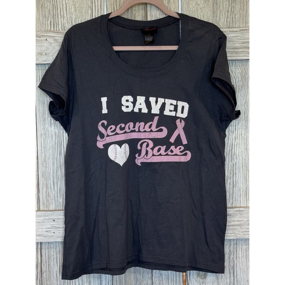 Torrid Women T-Shirt I Saved 2nd Base Size 1 gray  Breast Cancer